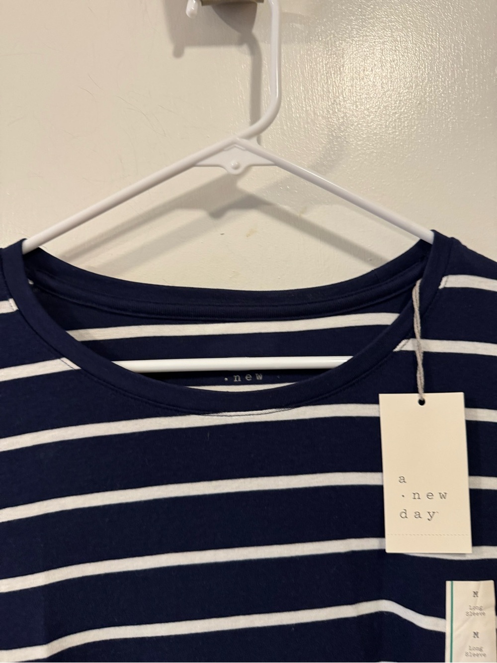 NWT a•new•day Women’s Navy Blue & White Striped Long Sleeve Shirt Size Medium - Picture 3 of 7